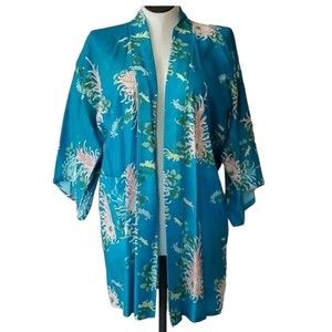 Vintage polynesian blue short Kimono robe large